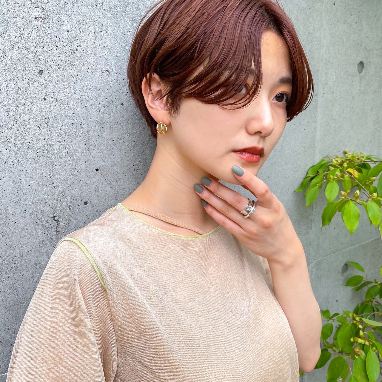 ハンサムウェーブショート ピンクブラウン